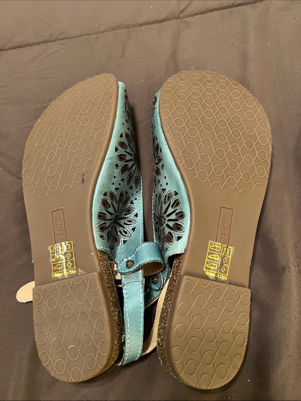L’Artiste Spring Step Women's Teal Floral Cutout Sandals - Picture 5 of 5